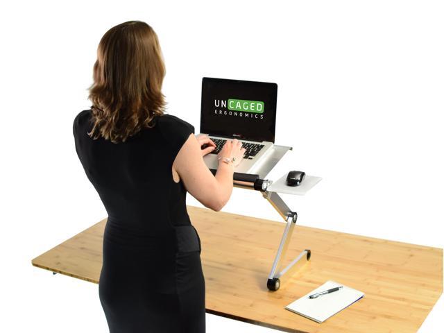 WorkEZ Cool Adjustable Laptop Cooling Stand & Lap Desk Tray for Bed Couch with 2 Fans 3 USB Ports Mouse Pad Ergonomic aluminum height tilt angle