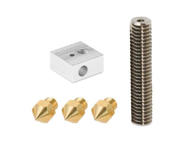 3D Printer Part 3PCS 04mm Extruder Nozzle+1PC 175mm Nozzle throat Tube+1PC Heater Blocks Hot end for Mk8 Makerbot