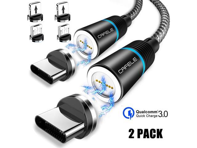 CAFELE 3 in 1 Magnetic Charging Cable QC30 Fast Charging Nylon Braided Cord Charging Cable Compatible with Mirco USB Type C Smartphone and