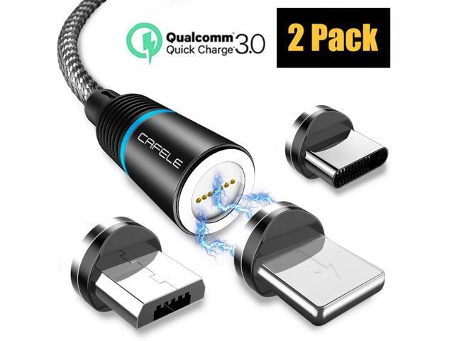 QC30 Fast Charging Magnetic Charging Cable (2 Pack 66ft)CAFELE 3-in-1 Nylon Braided Fast Charging Cord Compatible with Micro USB Type C