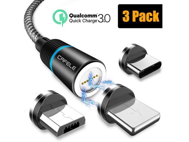 QC30 Fast Charging Magnetic Charging Cable (3 Pack 66ft)CAFELE 3-in-1 Nylon Braided Fast Charging Cord Compatible with Micro USB Type C