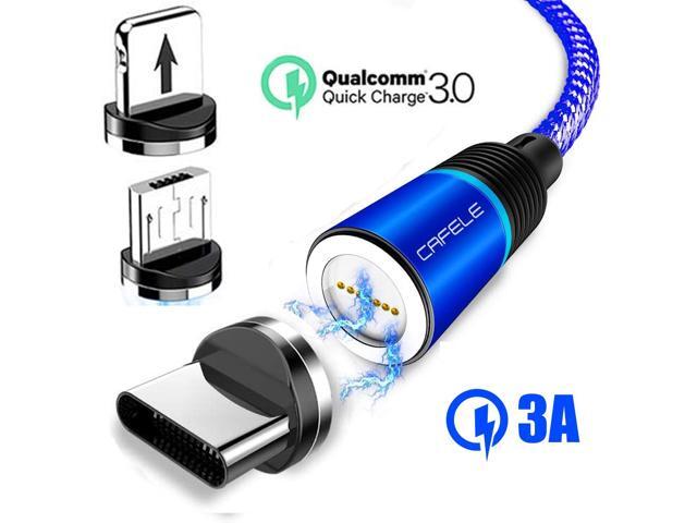 CAFELE 3 in 1 Magnetic Charging Cable QC30 Fast Charging Nylon Braided Cord Charging Cable Compatible with Mirco USB Type C Smartphone and