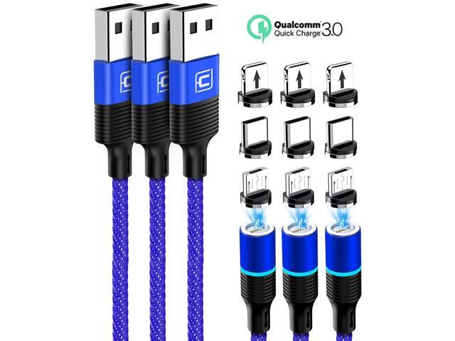 CAFELE 3 in 1 Magnetic Charging Cable QC30 Fast Charging Nylon Braided Cord Charging Cable Compatible with Mirco USB Type C Smartphone and
