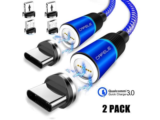 CAFELE 3 in 1 Magnetic Charging Cable QC30 Fast Charging Nylon Braided Cord Charging Cable Compatible with Mirco USB Type C Smartphone and