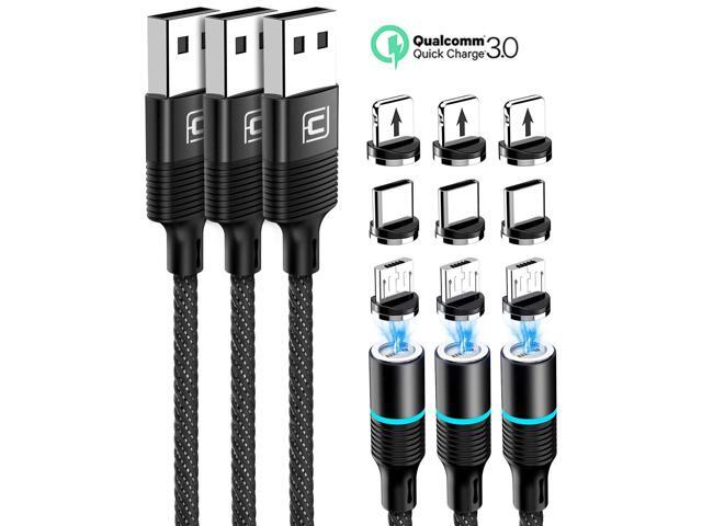 CAFELE 3 in 1 Magnetic Charging Cable QC30 Fast Charging Nylon Braided Cord Charging Cable Compatible with Mirco USB Type C Smartphone and