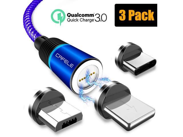 QC30 Fast Charging Magnetic Charging Cable (3 Pack 4ft)CAFELE 3-in-1 Nylon Braided Fast Charging Cord Compatible with Micro USB Type C