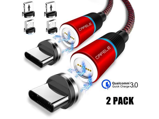 CAFELE 3 in 1 Magnetic Charging Cable QC30 Fast Charging Nylon Braided Cord Charging Cable Compatible with Mirco USB Type C Smartphone and