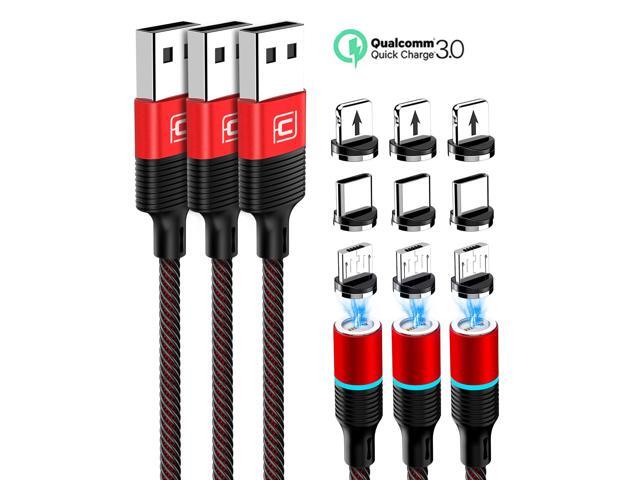 CAFELE 3 in 1 Magnetic Charging Cable QC30 Fast Charging Nylon Braided Cord Charging Cable Compatible with Mirco USB Type C Smartphone and