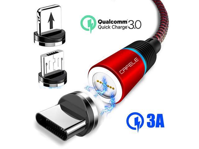 CAFELE 3 in 1 Magnetic Charging Cable QC30 Fast Charging Nylon Braided Cord Charging Cable Compatible with Mirco USB Type C Smartphone and