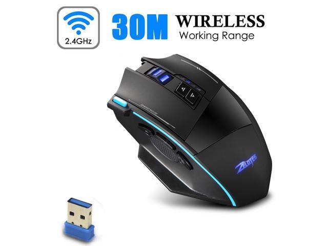 Zelotes F15 Wireless Mobile Mouse Optical Gaming Mice with USB Receiver 5 Adjustable 4800DPI Levels 9 Buttons for Notebook PC Computer laptop