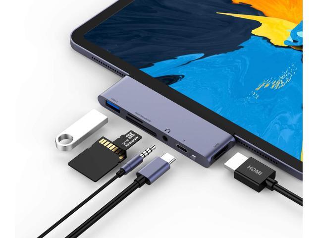 iPad Pro USB C Hub 6-in-1 Adapter for iPad Pro 2021 2020 2018 129/11 inch Docking Station with 4K HDMI USB-C PD Charging SD/Micro Card Reader