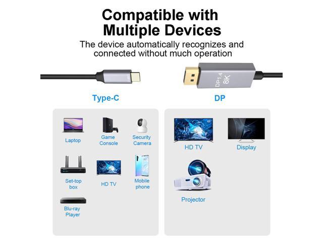 3.3ft/1m USB C to DisplayPort 1.4 Cable - 8K/5K/4K USB Type-C to DP 1.4 Alt  Mode Video Adapter Converter - HBR3/HDR/DSC - 8K 60Hz DP Monitor Cable 