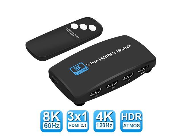 NeweggBusiness - HDMI 2.1 Ultra HD 8K High Speed 48Gbps HDMI Switch 3in 1out  with IR Remote 8K@60Hz 4K@120Hz Converter Compatible with Xbox PS5  Projectors Monitors