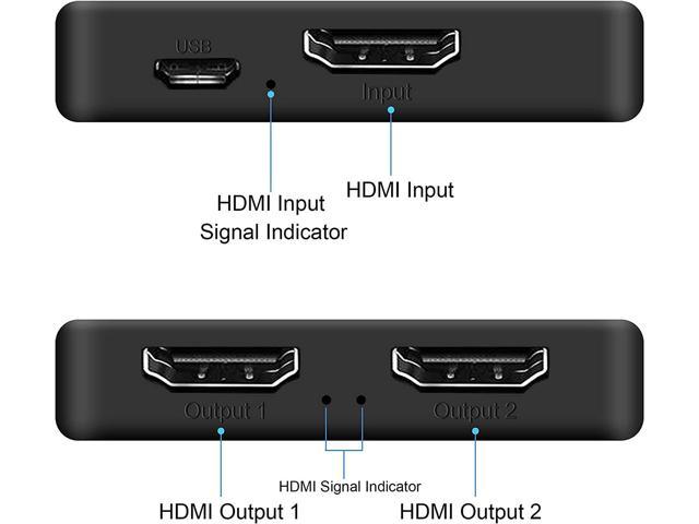 ESTONE 4K@60Hz HDMI Splitter 1 in 2 Out, 4K HDMI Splitter for Dual Monitors  Duplicate/Mirror Only, 1x2 HDMI Splitter 1 to 2 Amplifier for Full HD 1080P  3D (1 Source onto 2 Displays) 