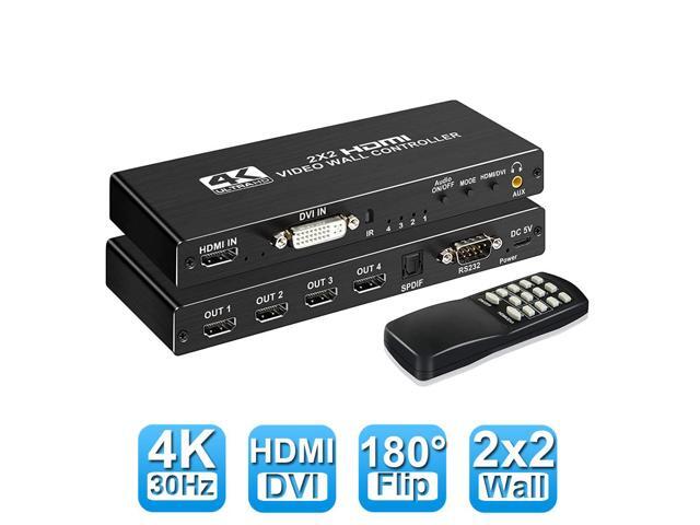 Yinker 2x2 4K Video Wall Controller - 1 HDMI Input To 4 Outputs, Supports Multiple Layouts, 4K@30Hz