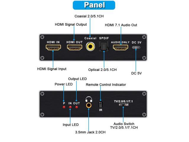 HDMI Audio Extractor 4K 120Hz 8K 7.1/5.1/2.1ch EDID Switch Atmos VRR CEC-  SPDIF 5.1CH Optical Toslink Stereo Breakout, HDCP 2.2/2.3 Bypass for PS 5
