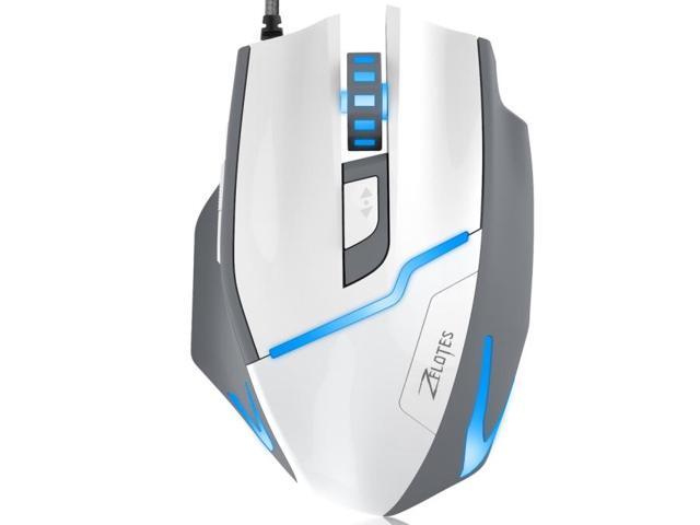Zelotes 7200 DPI High Precision FPS Gaming Mouse Ergonomic USB Wired Mice Optical Computer Mouse for Gamer PC Mac Laptop Desktop-White