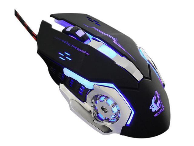 ESTONE Freewolf V5 Gaming Mouse Wired with 6 Programable Buttons 4 Color Cycle Breathing High Precision Metal Base for games and office