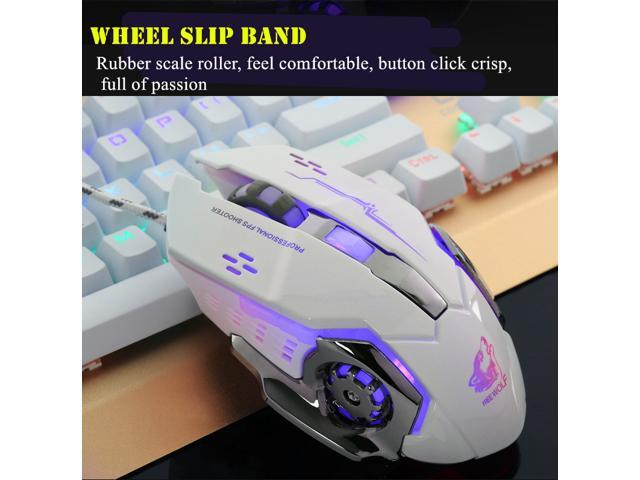 ESTONE Wired Gaming Mouse Breathing Backlit 6 Buttons 4000 DPI Ergonomic Grips 6 Buttons-White
