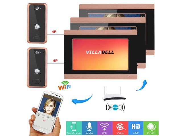 7inch TFT LCD 3 Monitors Wired Wifi Video Door Phone Doorbell Intercom Remote APP  with 2X 1000TVL Wired Camera