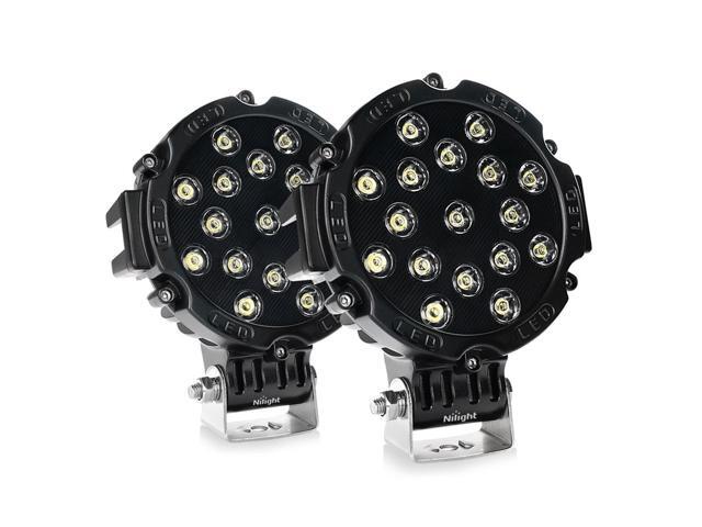 Nilight 2PCS 51w 7' Spot Round Led Lights Off Road Fog Light Driving Roof LED Light Bar Bumper for SUV Boat Jeep Lamp 2 years Warranty