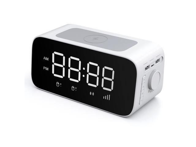 iDeaPlay W15 Digital LED Desk Alarm Clock Qi Wireless Charger Power Bank with Additional Charging Ports - Black Color