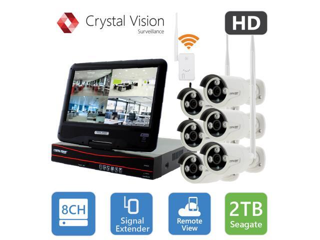 Crystal Vision True HD Wireless Surveillance System 2TB Hard Drive All-in-One NVR CCTV with Built-in Monitor Router Camera Auto Pair Night