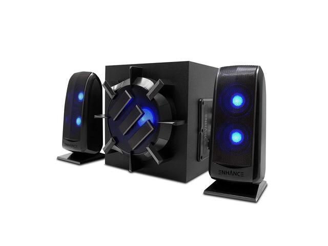 ENHANCE Computer Speakers with Subwoofer 21 Powered Sound System Blue LED Satellite Speakers 60 Inch Wired Connection Volume and Bass Control