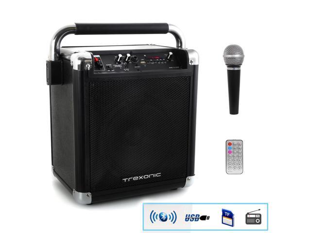 Trexonic Wireless Portable Party Speaker with USB Recording FM Radio and amp; Microphone Black