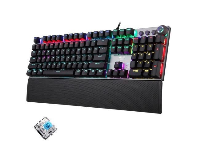 AULA F2088/F2058 108 Keys Mixed Light Mechanical Blue Switch Wired USB Gaming Keyboard with Metal Button(Black)