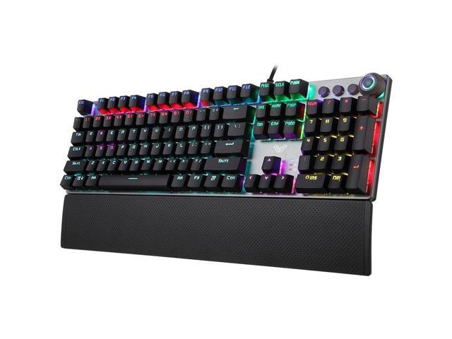 AULA F2088 108 Keys Mixed Light Mechanical Blue Switch Wired USB Gaming Keyboard with Metal Button (Black)