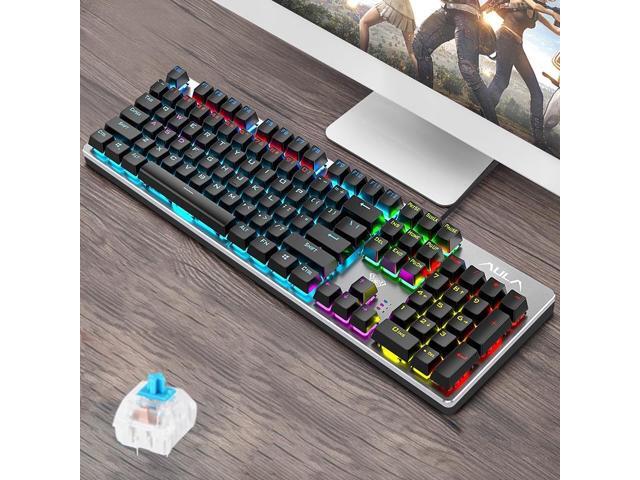AULA F2068 104-keys Square Key Cap Mixing Light Mechanical Blue Switch Metal Panel Wired USB Gaming Keyboard Length: 16m
