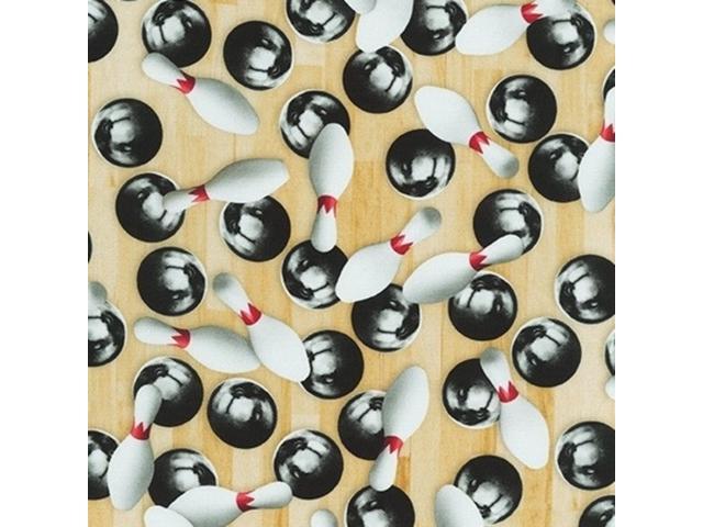Sports Life Bowling-with Wood Grain Floor Cotton Fabric by Robert Kaufman