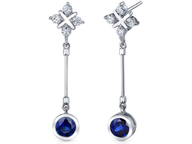 Seductive Allure 2.50 Carats Blue Sapphire Round Cut Dangle CZ Earrings in Sterling Silver Style SE7288