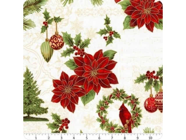 Joyful Traditions Natural with gold by Hoffman Cotton Sold by the Yard