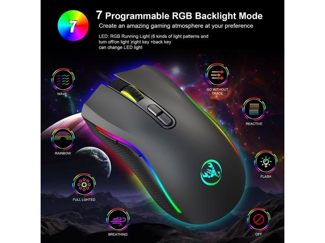 7200 DPI Ergonomic Optical Wired Gaming Mouse 7 Programmable Buttons RGB Backlit