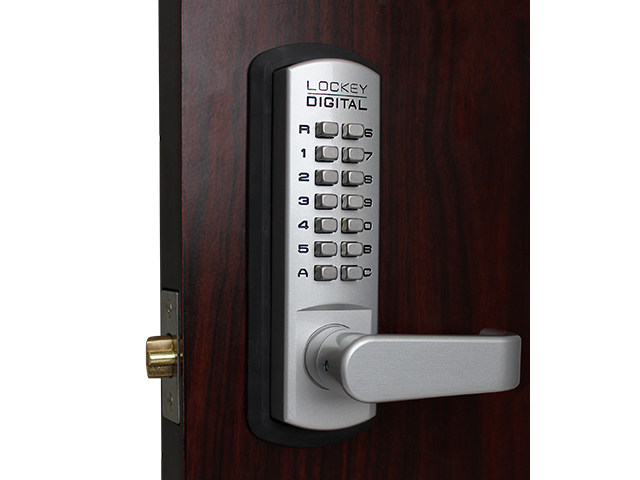 LockeyUSA Mechanical Push Button Digital Door Lock Lever Lock Access Control Residential Gate Combination Spring Latch Lock with Keypad