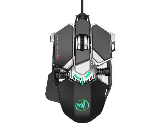 HXSJ New J600 Eat Chicken Mechanical Gaming Mouse 6400DPI 9-Key Programmable Wired Mouse Breathing Backlit for PC Laptop Colorful RGB Light Effect