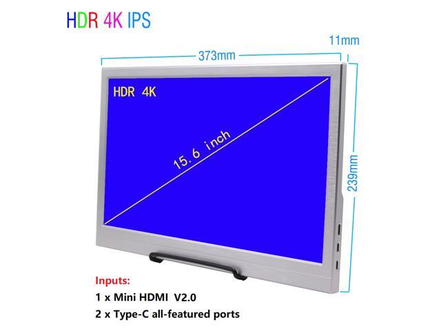 156' USB-C Portable Display 156 inch 3840×2160 60Hz UHD IPS HDR Portable Monitor with Mini HDMI + Dual Type-C + Headphone Ports Two Full-featured