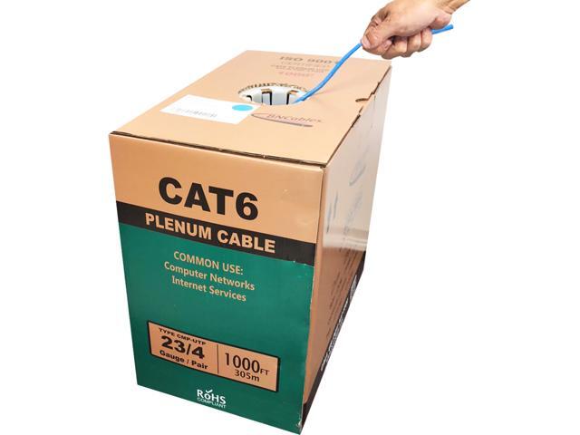 550MHZ CAT6 BLUE PLENUM CABLE 1000ft Bulk 23AWG 4Pair Solid Network Cable Unshielded Twisted Pair (UTP) Available in Blue White Yellow Gray & 