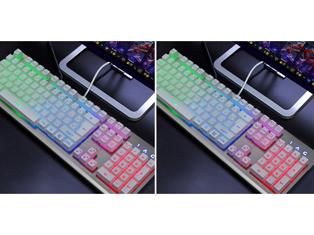 LANGTU K002 Silver-white Mechanical Keyboard Waterproof Colorful 104keys Multicolors RGB Backlight Gaming Keyboard of Metal Panel USB Wired