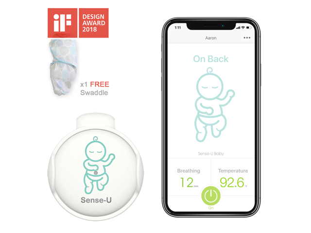 Sense-U Baby Breathing Movement Temperature Humidity Monitor with a FREE Swaddle Blanket(Small:0-3M): Alert you for Weak Breathing Movement