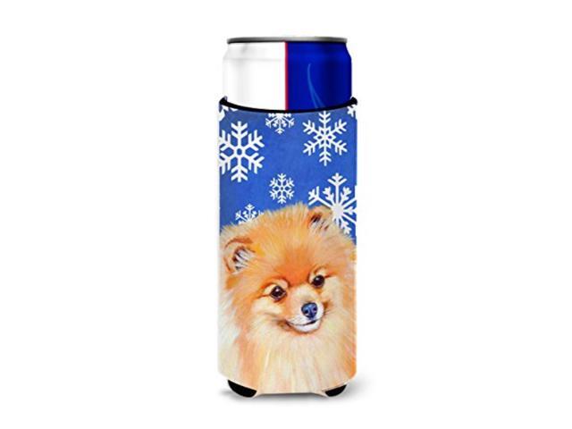 carolines Treasures LH9305MUK Pomeranian Winter Snowflakes Holiday Ultra Beverage Insulators for slim cans Slim can multicolor