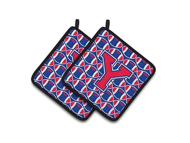 Carolines Treasures CJ1076-YPTHD Letter Y Football Harvard Crimson and Yale Blue Pair of Pot Holders 75HX75W Multicolor