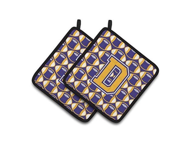 Carolines Treasures CJ1064-DPTHD Letter D Football Purple and Gold Pair of Pot Holders 75HX75W Multicolor