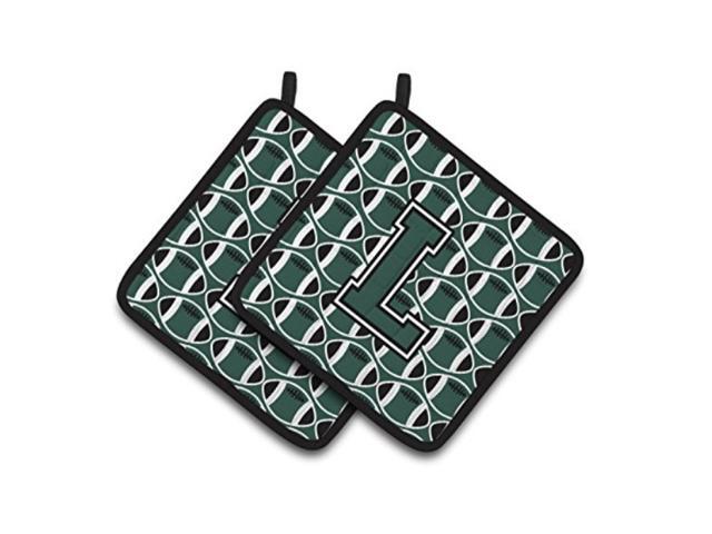 Carolines Treasures CJ1071-LPTHD Letter L Football Green and White Pair of Pot Holders 75HX75W Multicolor