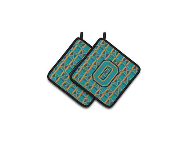 Carolines Treasures CJ1063-OPTHD Letter O Football Aqua Orange and Marine Blue Pair of Pot Holders 75HX75W Multicolor