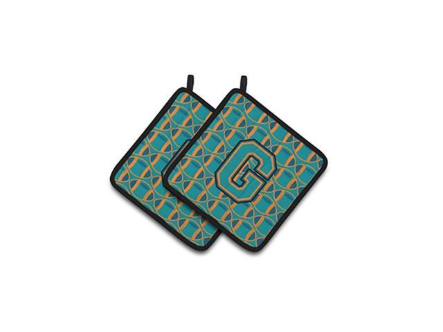 Carolines Treasures CJ1063-GPTHD Letter G Football Aqua Orange and Marine Blue Pair of Pot Holders 75HX75W Multicolor