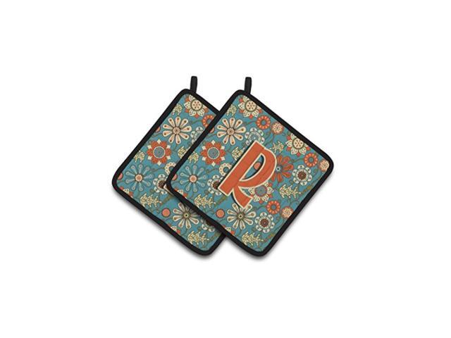Carolines Treasures CJ2012-RPTHD Letter R Flowers Retro Blue Pair of Pot Holders 75HX75W Multicolor