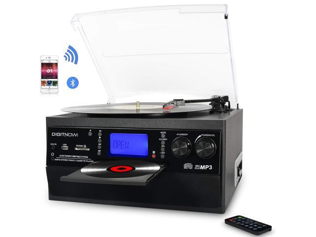DIGITNOW Bluetooth Record Player Turntable with Stereo Speaker LP Vinyl to MP3 Converter with CD Cassette Radio Aux in and USB/SD Encoding